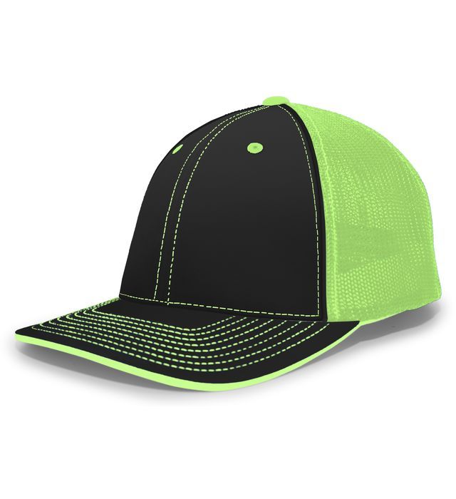 Black and lime green baseball cap with a mesh back.