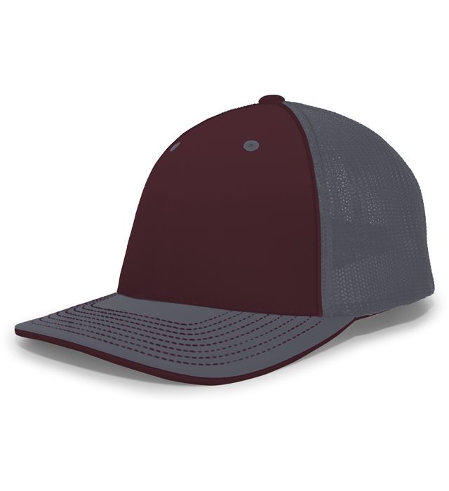 Maroon and gray baseball cap with mesh back.