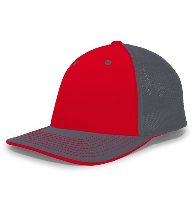Red and gray baseball cap with a mesh back.