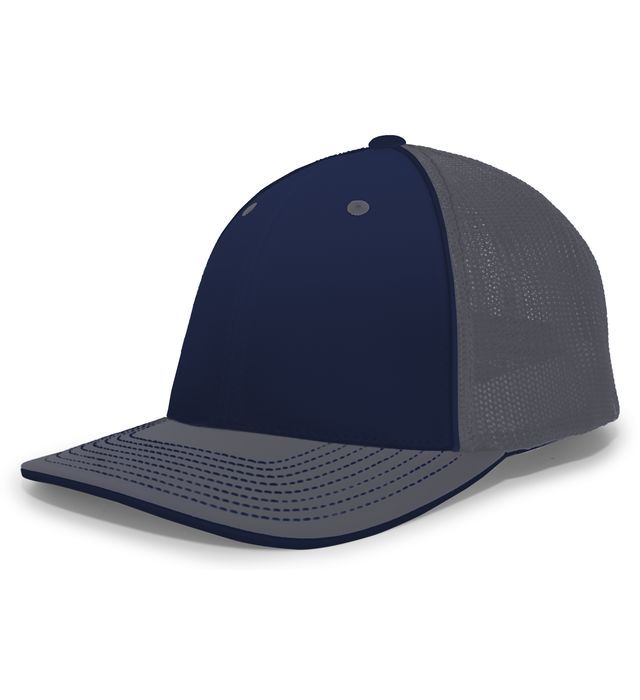 Navy and gray baseball cap with a mesh back.