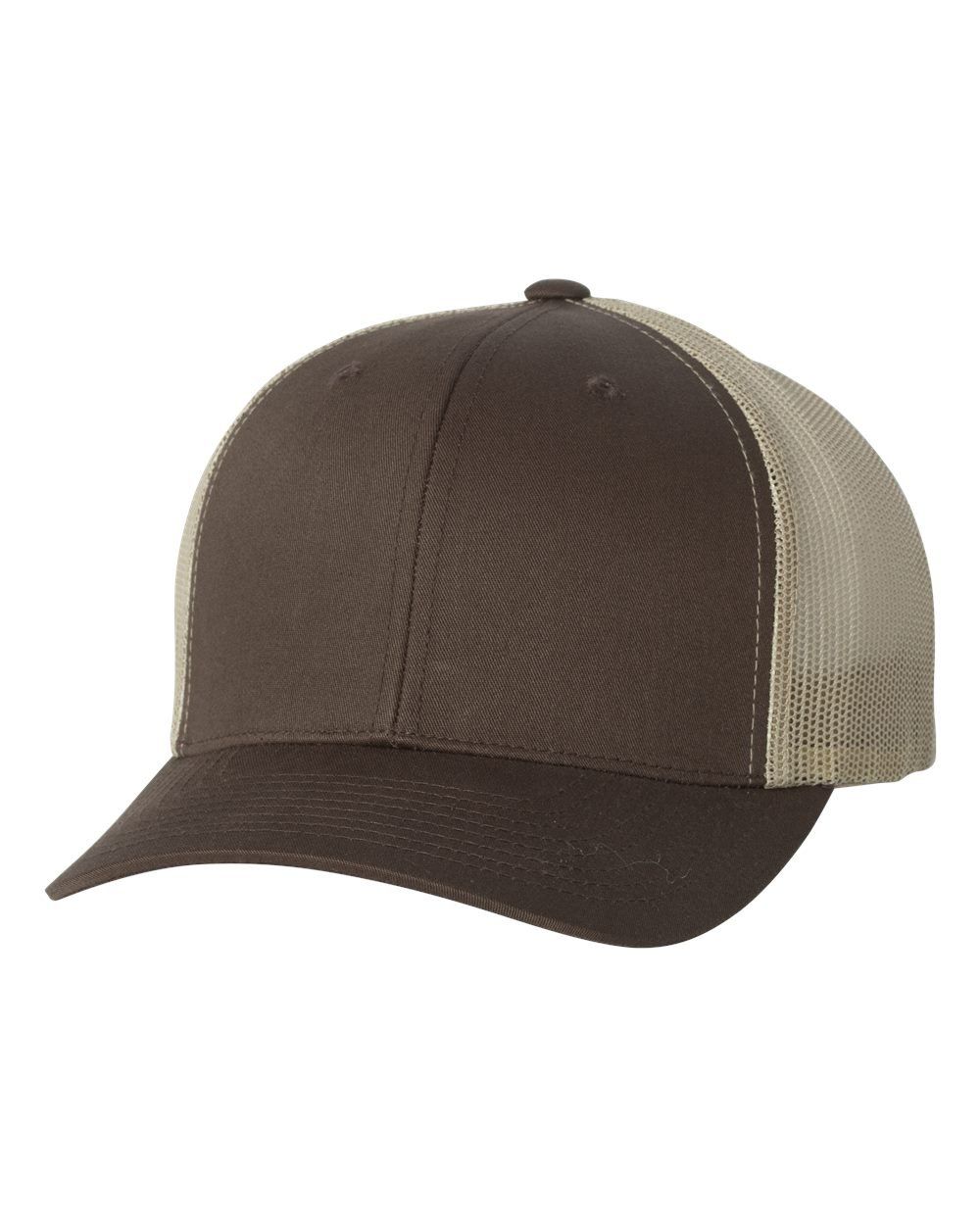Brown and tan trucker hat.