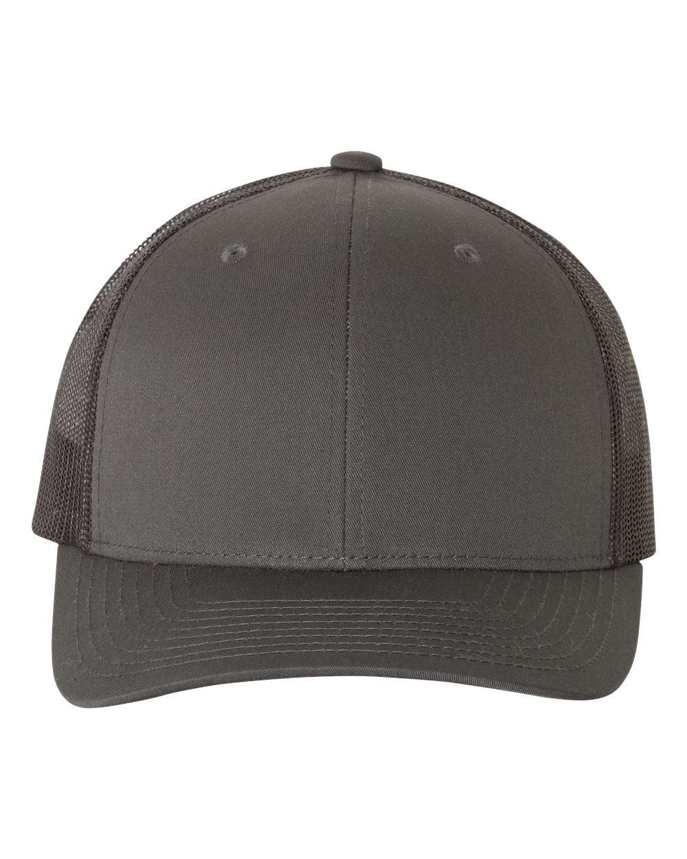 Gray trucker hat with mesh back.