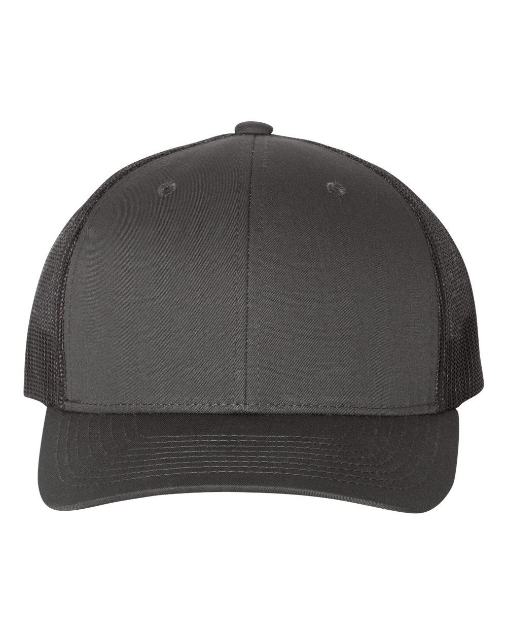 Dark gray trucker hat with a solid front and mesh back.