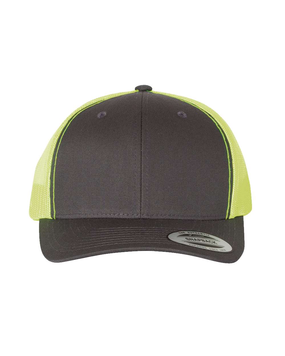 Gray and neon green mesh-backed baseball cap.