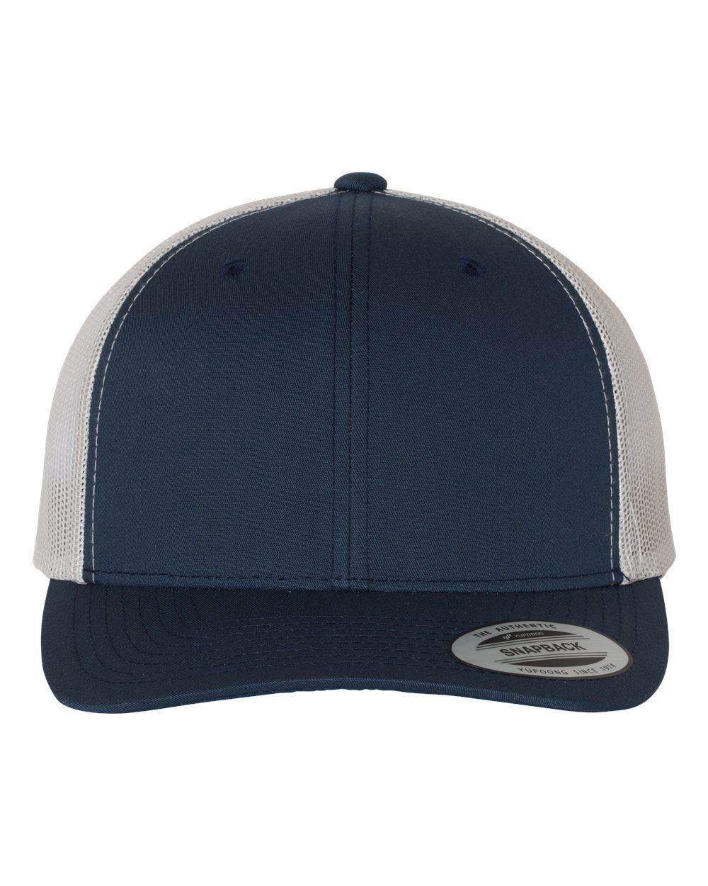 Navy and grey mesh-backed baseball cap.
