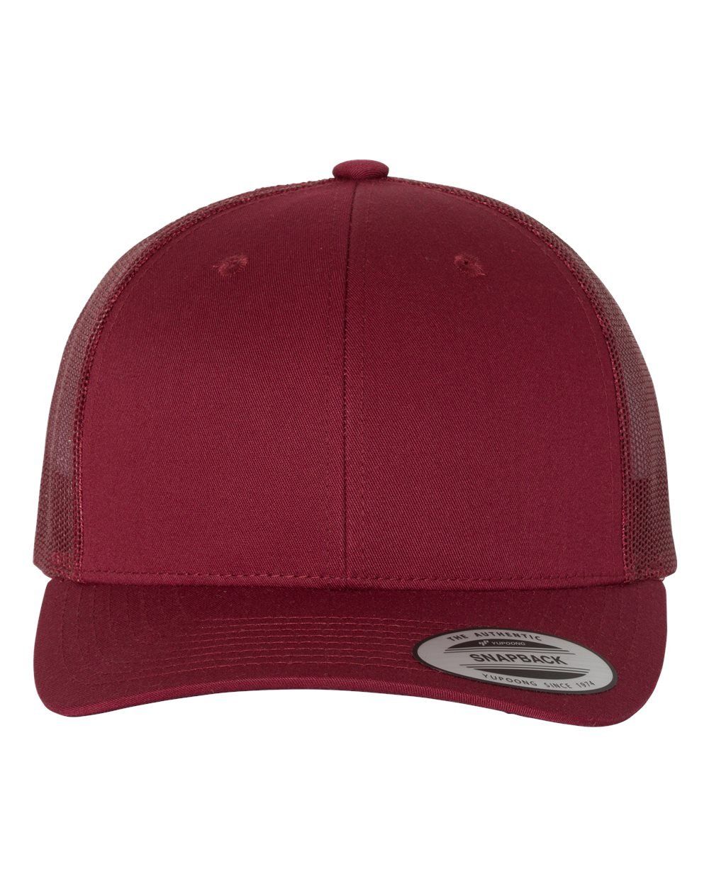 Maroon trucker hat with a mesh back.