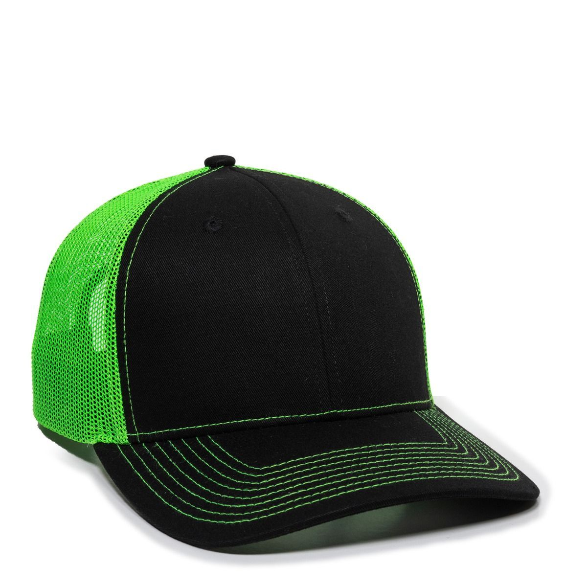 Black and green mesh trucker hat.