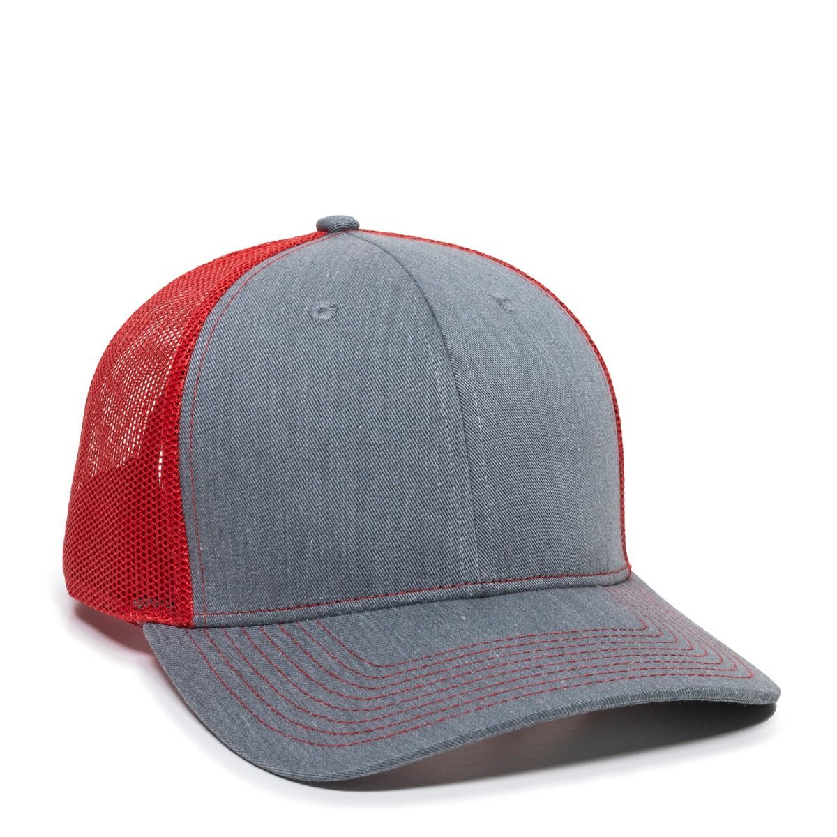 Gray and red trucker hat.