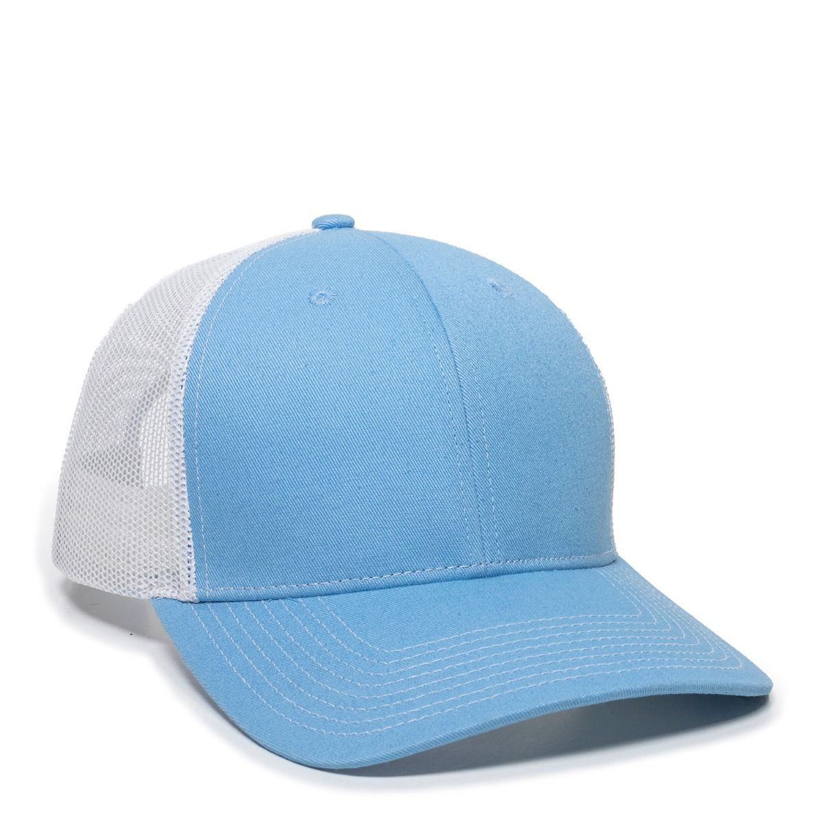 Light blue and white trucker hat.
