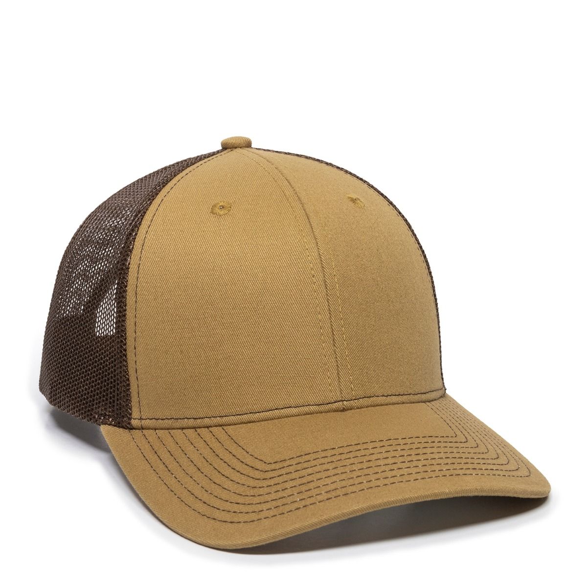 Brown and tan trucker hat.