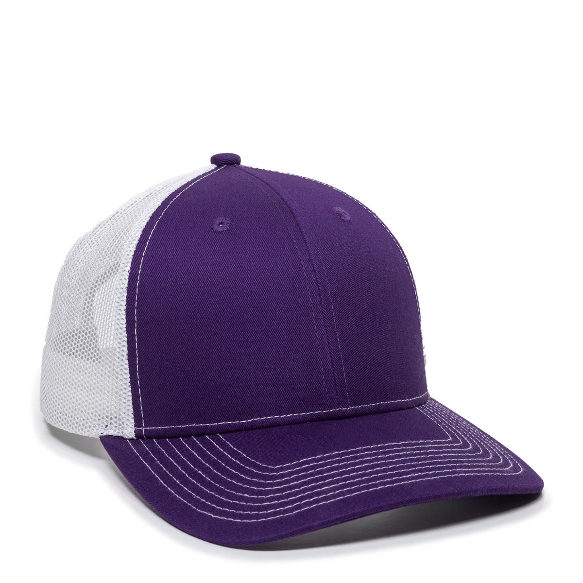 Purple and white trucker hat.