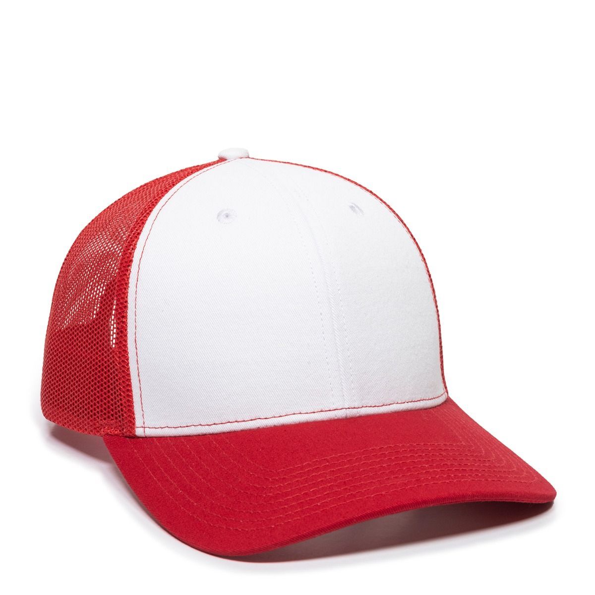 Red and white trucker hat.