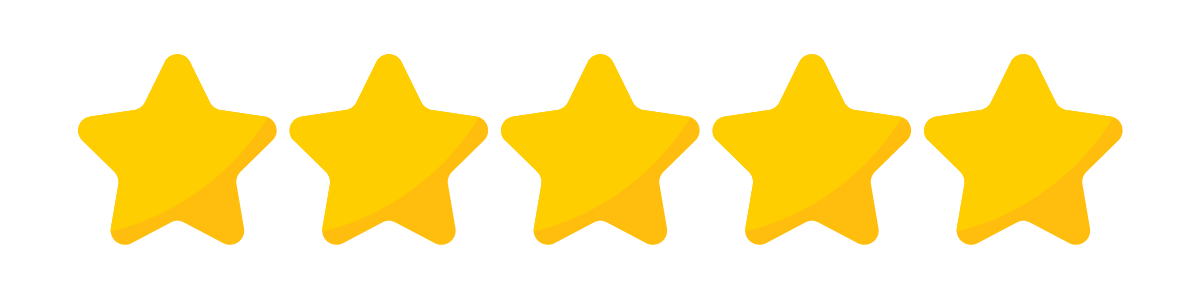 A row of five yellow stars on a white background.