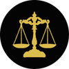 Gold scales of justice icon on a black circle background