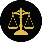 Gold scales of justice icon on a black circle background