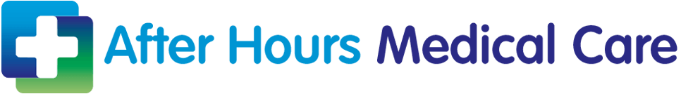 Logo for After Hours Medical Care featuring a white cross over a blue and green square background.