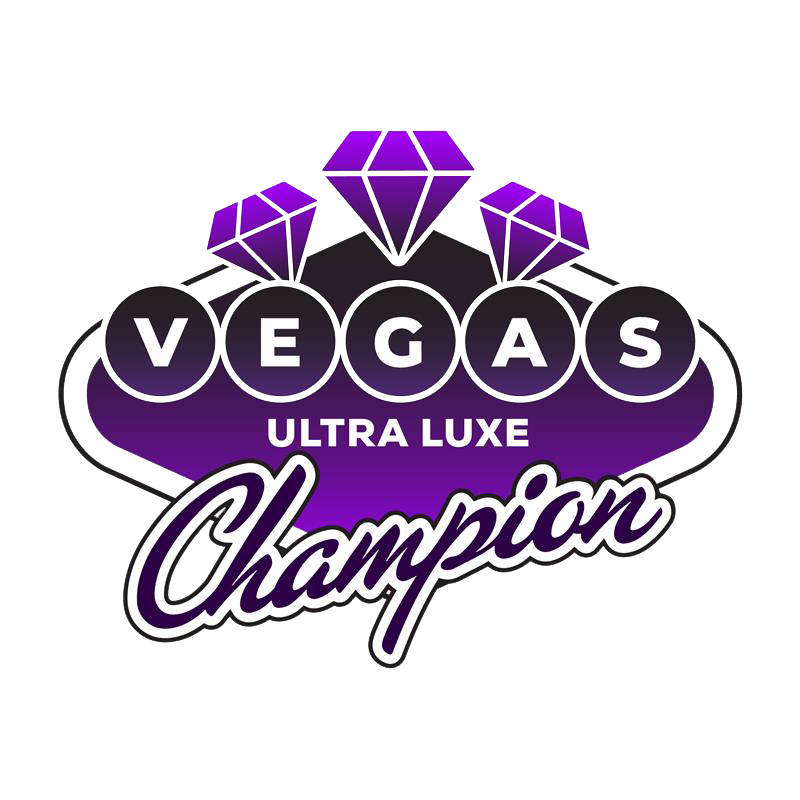 Logo: Purple and white Vegas Champion, diamonds, text, black outline.