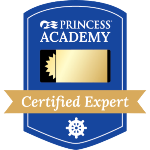 Princess Academy Certified Expert badge in blue and gold. Features ship wheel icon.