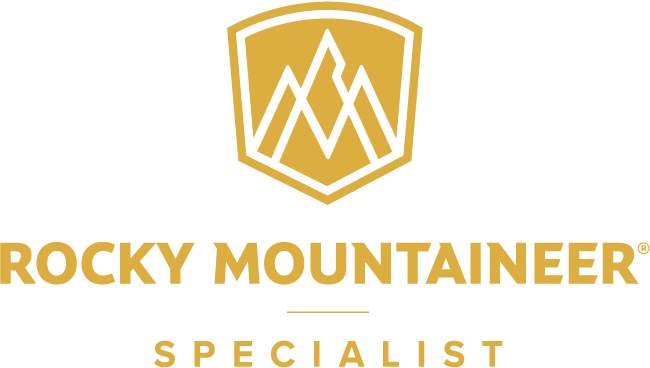 Gold logo: Shield with mountain peaks, 