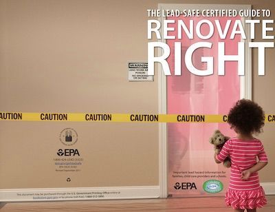 A child with a stuffed animal stands by a doorway taped off with caution tape and EPA signage, 