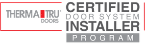 Logo of Thermatru Doors, Certified Door System Installer Program.