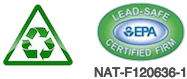 Recycling symbol and EPA lead-safe certified firm seal