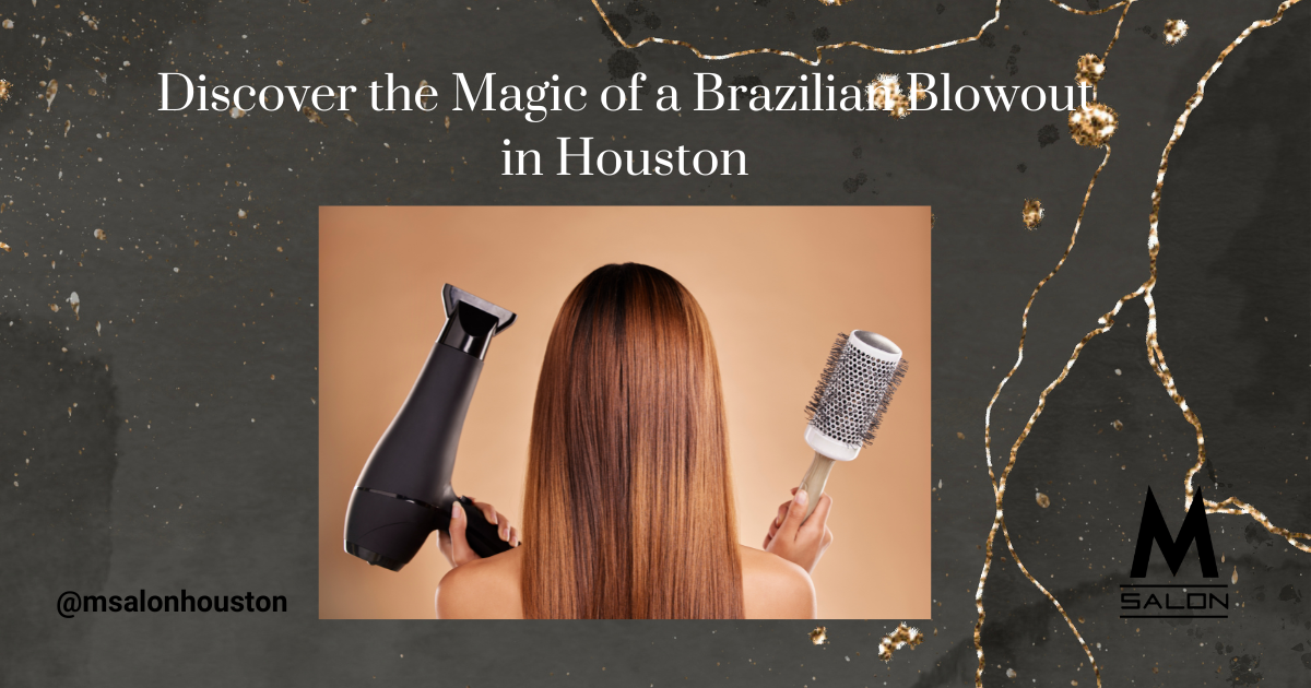 A woman is blow drying her hair and holding a brush.