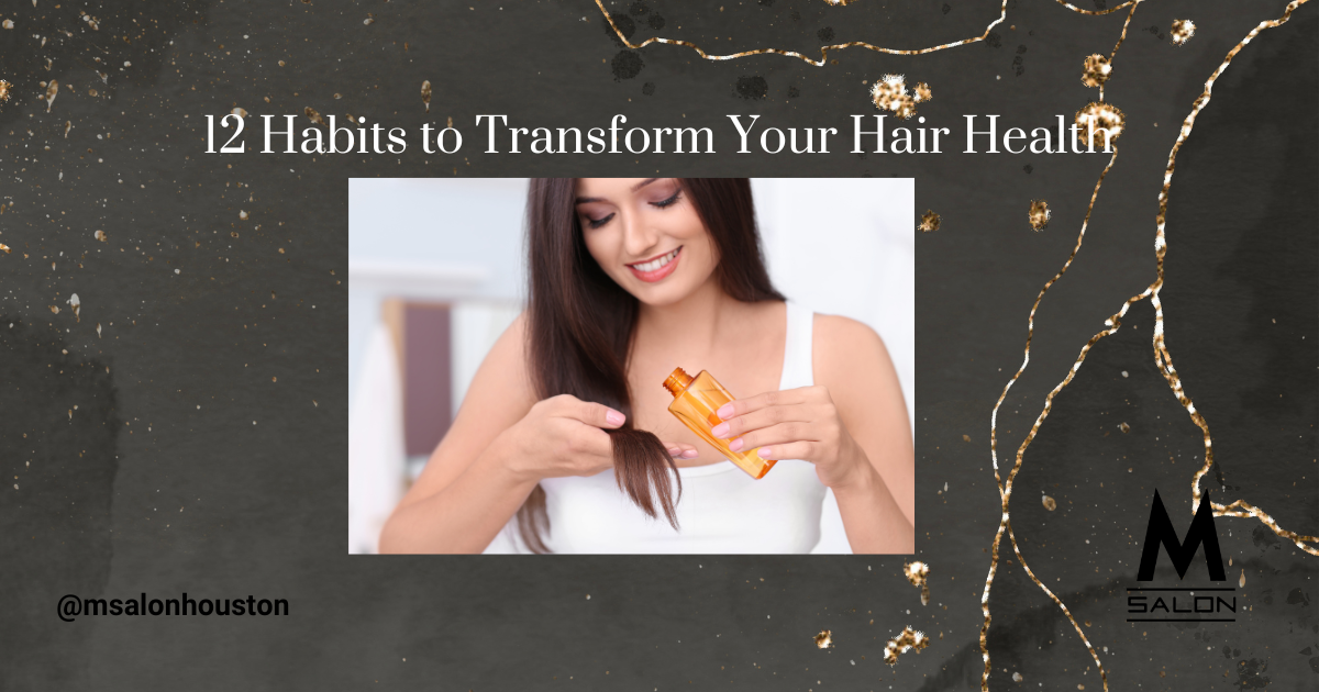 A woman is applying a bottle of oil to her hair.