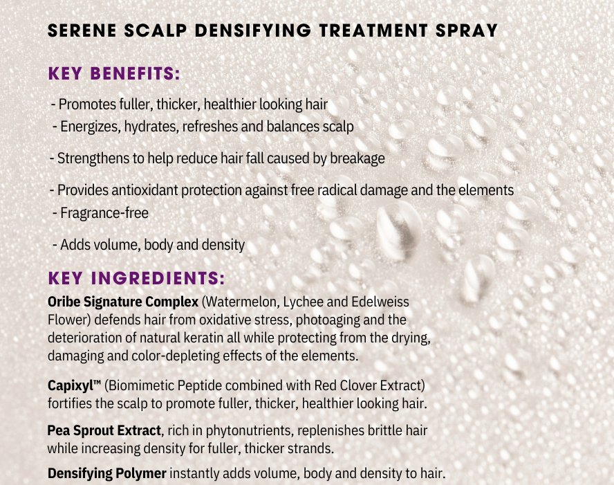 A brochure for serene scalp densifying treatment spray