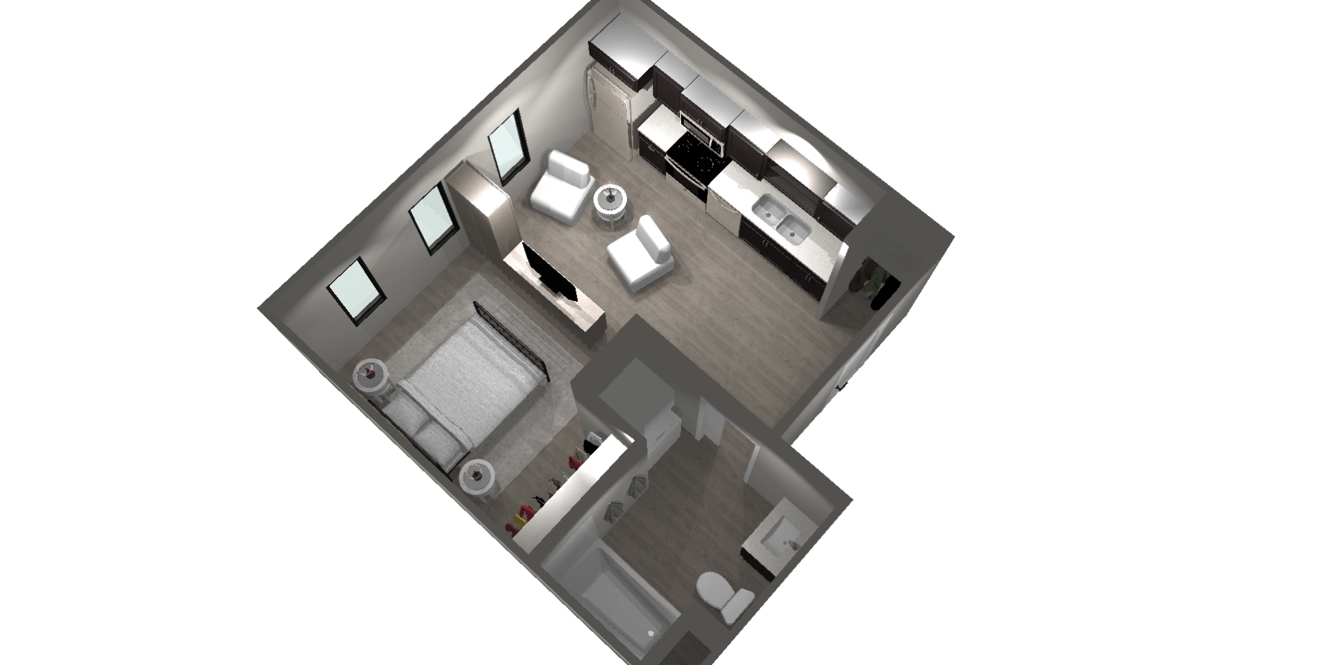 Unit H, 1 bed and 1 bath