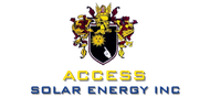 The logo for access solar energy inc shows a sun and solar panels.