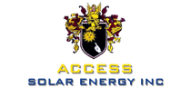 The logo for access solar energy inc shows a sun and solar panels.