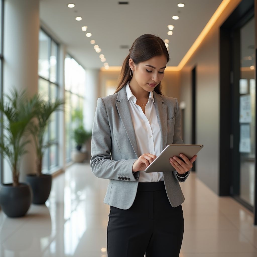 busiensswoman reviewing mobile