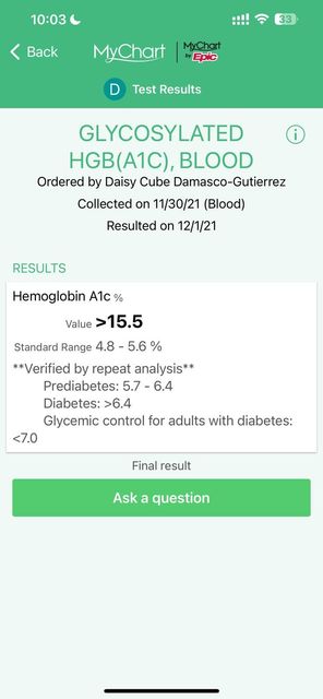 A screenshot of Diabetic range