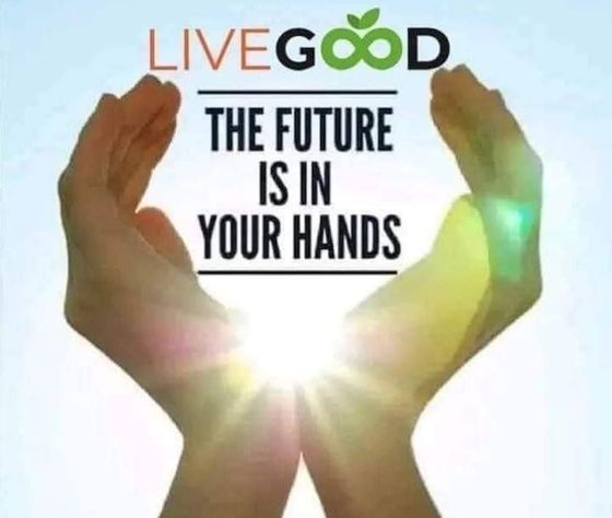 Hands cupped around bright light, text reads "Live Good, The future is in your hands."