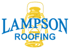 Lampson Roofing logo with blue text and a yellow lantern illustration