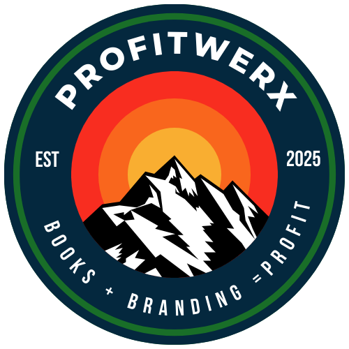 ProfitWerx logo with green crescent shape and black banner with white text.
