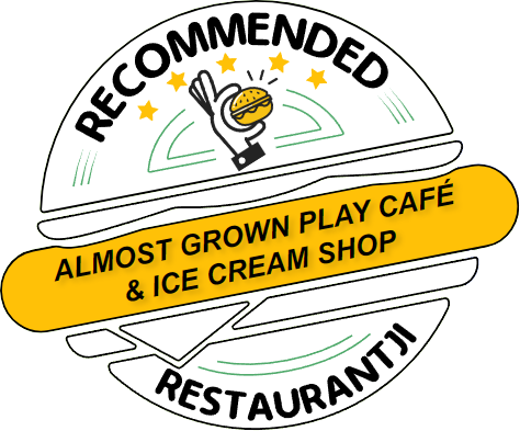 a logo for a almost grown play cafe and ice cream shop