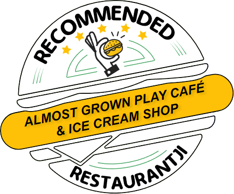 A logo for a almost grown play cafe and ice cream shop