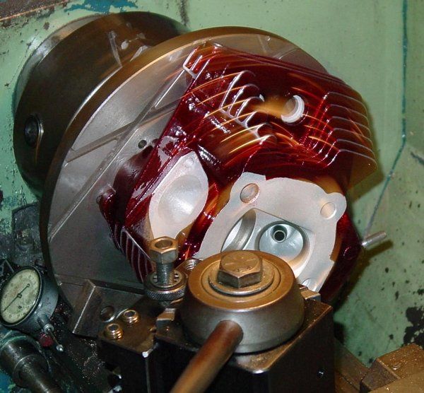 Repairing Red Cylinder Head — Munnsville, NY — Hillside Motorcycle & Machine