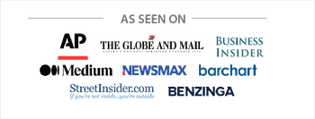 “As seen on” logo collage with AP, The Globe and Mail, Business Insider, Medium, Newsmax, and Benzinga