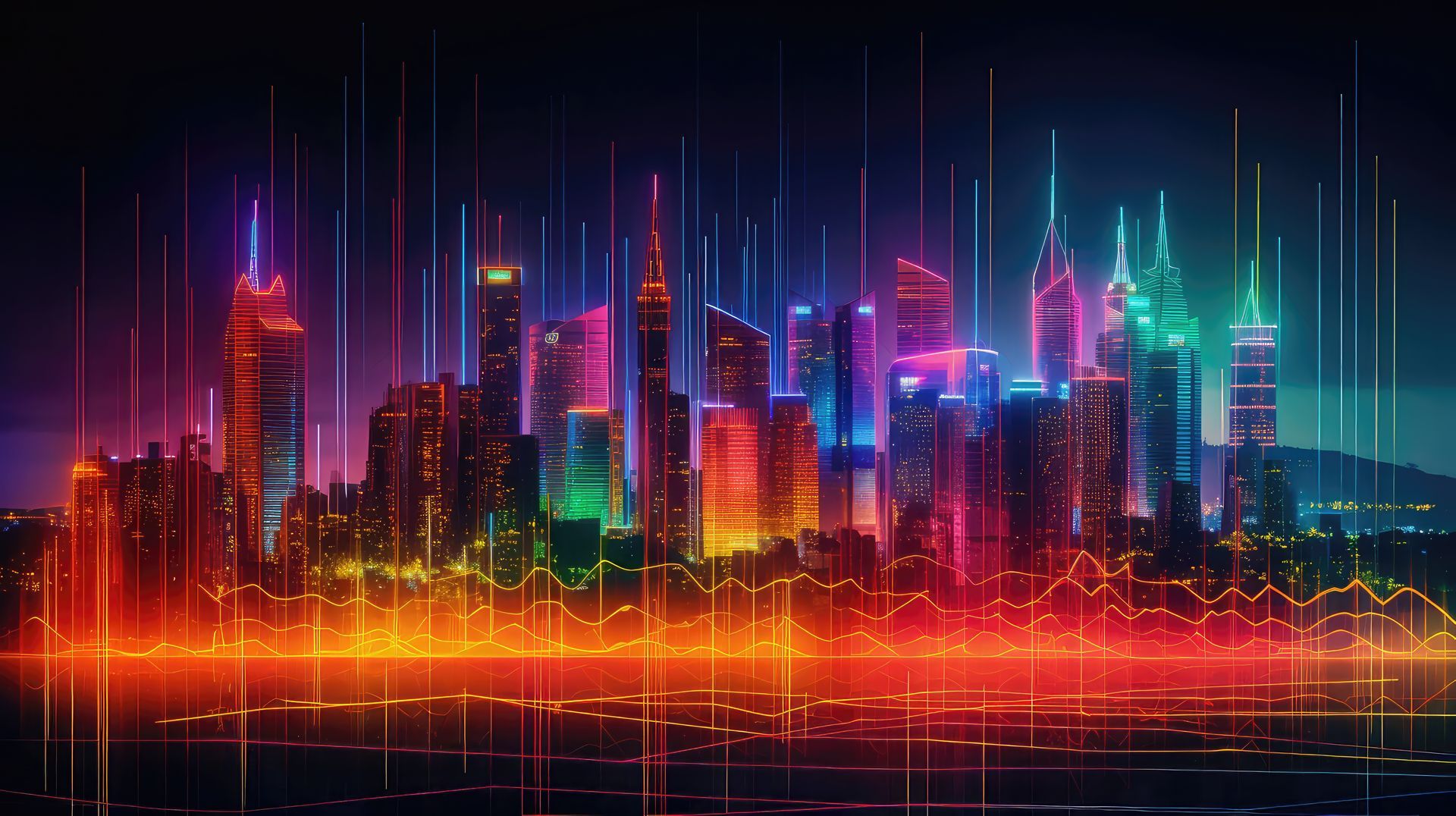 Cityscape with digital lines