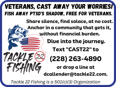 Tackle 22 Fishing. providing fishing trips for Veterans  @ no cost to the Vet.