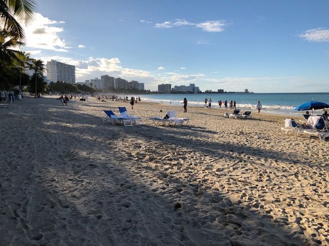 A beach with a lot of chairs and umbrellas