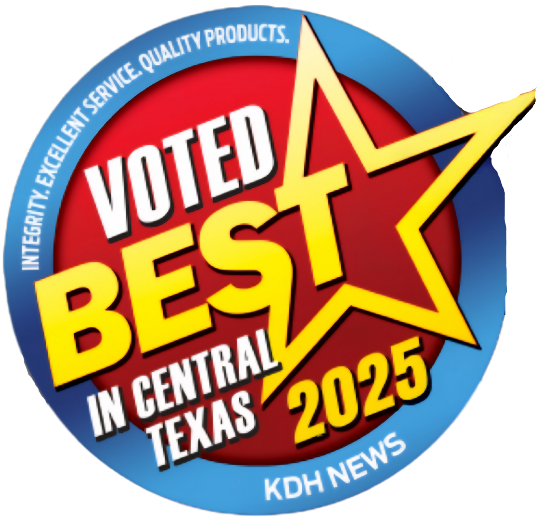 A logo that says voted best in central texas 2023