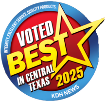 A logo that says voted best in central texas 2023