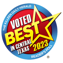 A logo that says voted best in central texas 2023