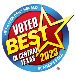 A logo that says voted best in central texas 2023