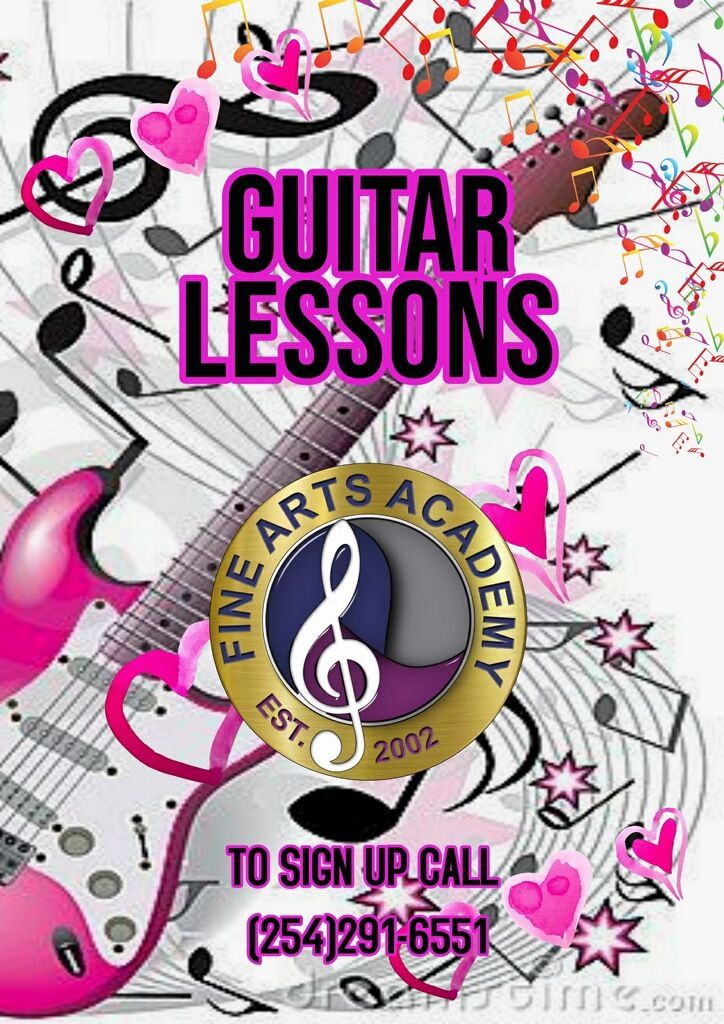 A poster for guitar lessons at the fine arts academy