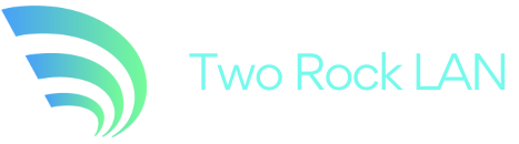 Logo for Two Rock LAN Internet Service: a swoosh design with text in blue and green.